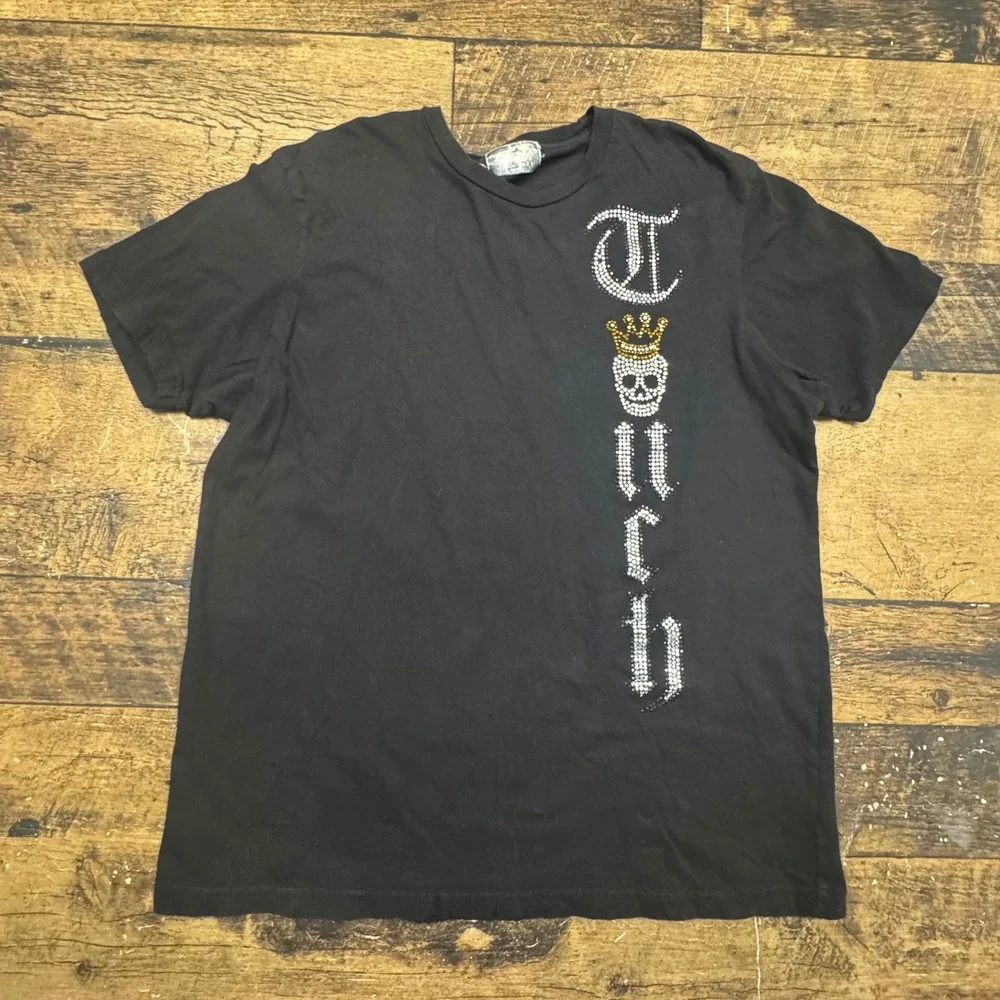 Men's Black Rhinestone Skull Crown Graphic T-Shirt X-Large‎